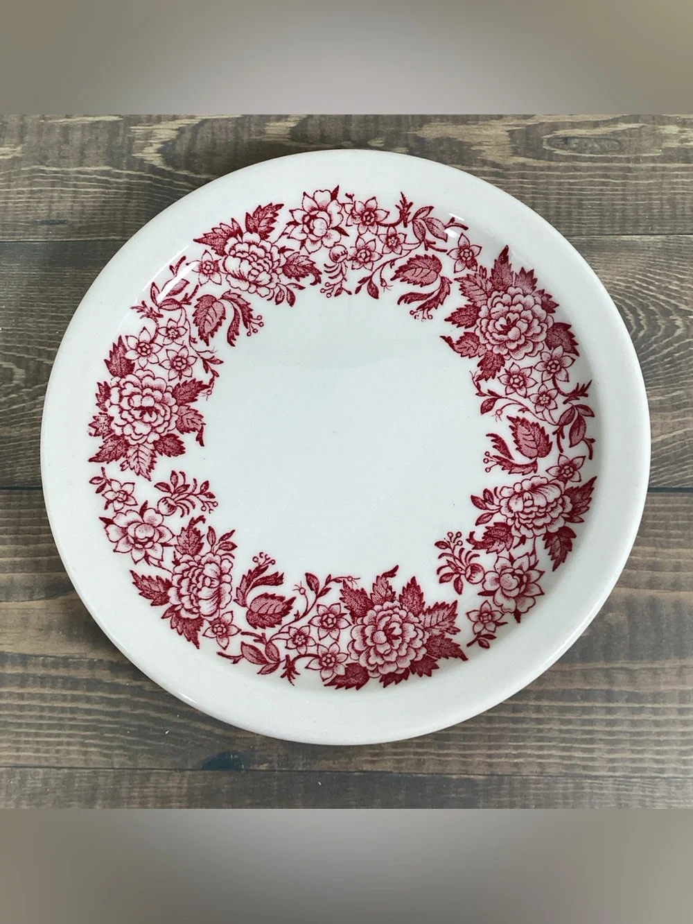 Set 4 Vtg 1972 Jackson China Red White Floral Edge Restaurant Ware Plates 6.5”